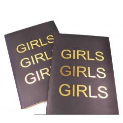 Cuaderno tapa blanda negro "GIRLS" hojas rayadas borde dorado