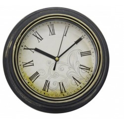 Reloj plastico negro con dorado gastado 23cm diam x 4,6cm con vidrio
