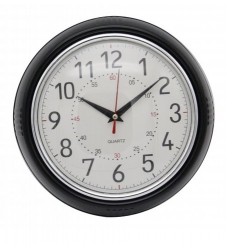 Reloj plastico negro 24cm diam. Con vidrio