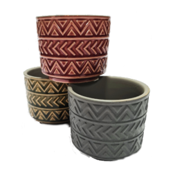 1- Maceta de ceramica Azteca 7,5x6cm - colores surtidos