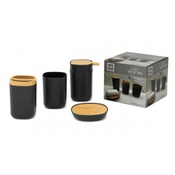 Set de bano bamboo y PVC redondo - x 4 pzas