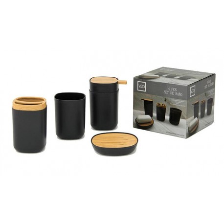 Set de bano bamboo y PVC redondo - x 4 pzas