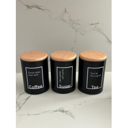 Set de latas negra c/tapa simil madera