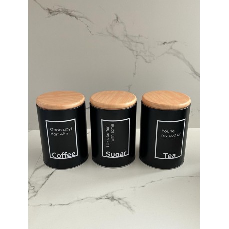 Set de latas negra c/tapa simil madera