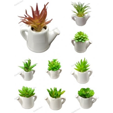 Planta artificial suculenta regadera ceramica 6x9cm - surtidas