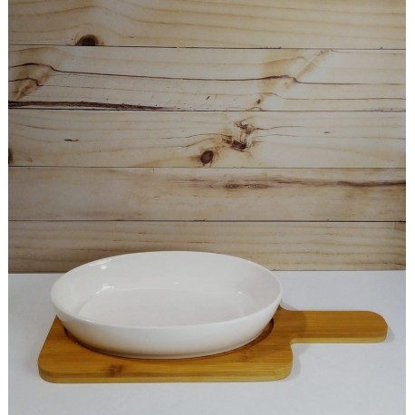 Copetinero ceramica oval c/base bamboo