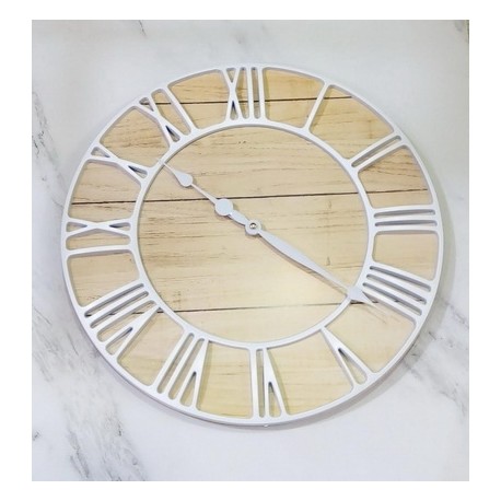 Reloj de pared metal y madera blanco 44cm