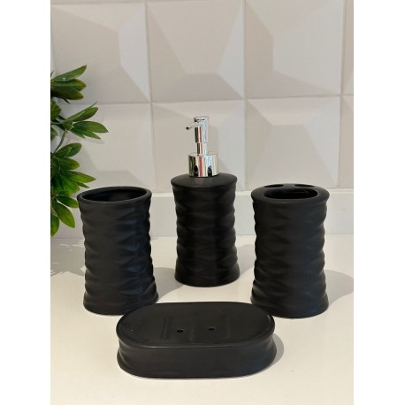 Set de bano de porcelana negro c/ondas x4 pzas.