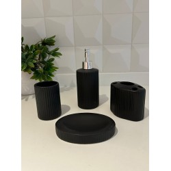 Set de bano de porcelana negro c/lineas x4 pzas.