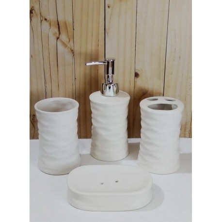 Set de bano de porcelana blanco c/ondas x4 pzas.