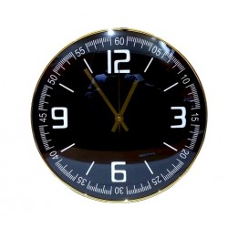 Reloj plastico dorado con fondo negro 30cm diam.