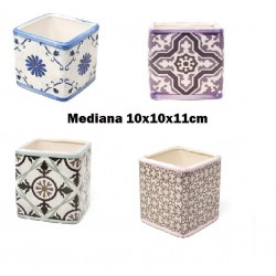 Maceta de ceramica cuadrada estampada Mediana 10x10x11cm