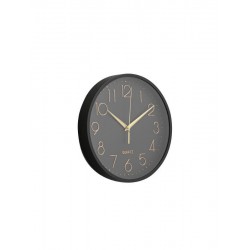 Reloj de pared plastico 24.5cm diam. negro/dorado