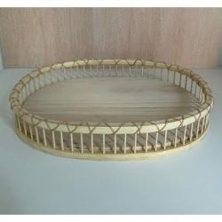 Bandeja de madera c/bamboo oval 38x28x6cm