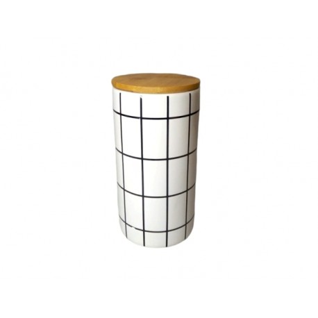 Tarro de ceramica c/tapa bamboo 9x17cm