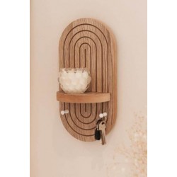 Porta llaves oval con estante 27x12cm simil madera